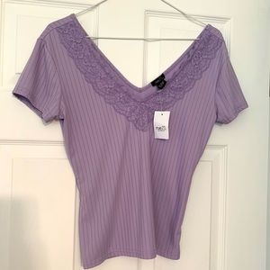 Rue21 NWT Lavender V Neck Lace Short Sleeve Shirt